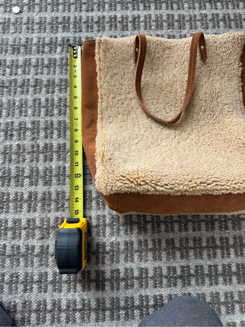 Barneys New York Beige Shearling Tote with Brown Handles